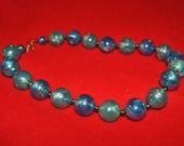 17" Large BEAD NECKLACE Green with Multi-color Highlights