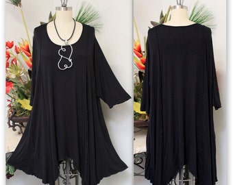 ComfyPlus Lagenlook Plus size Long Tunic in Black color. Stylish, Versatile,Soft and Comfortable up to 7XL