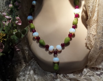 One strand faceted jade and opalite necklace