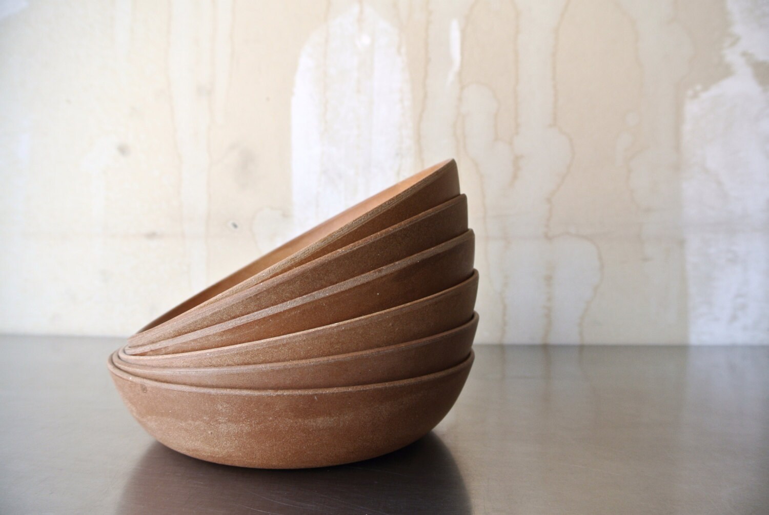 Mid Century Vintage Agatized Wood Bowls Set Of 6 Natural