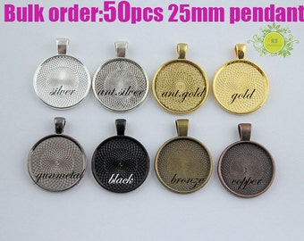1 inch Cabochon Setting-Blank Pendant Trays-Cabochon Bezel Tray-Blank Pendant Bezel-25mm Round Cabochon Trays-Blank Bezel Cabochon-50pcs