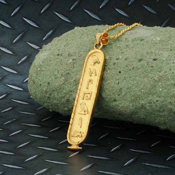 Gold Name Necklace Initial Necklace Egyptian Pendant