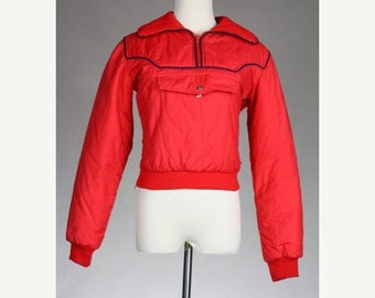ON SALE Vintage 80s Roffe Skiwear Red Pullover Puffy SKI Jacket/Coat Puffer S