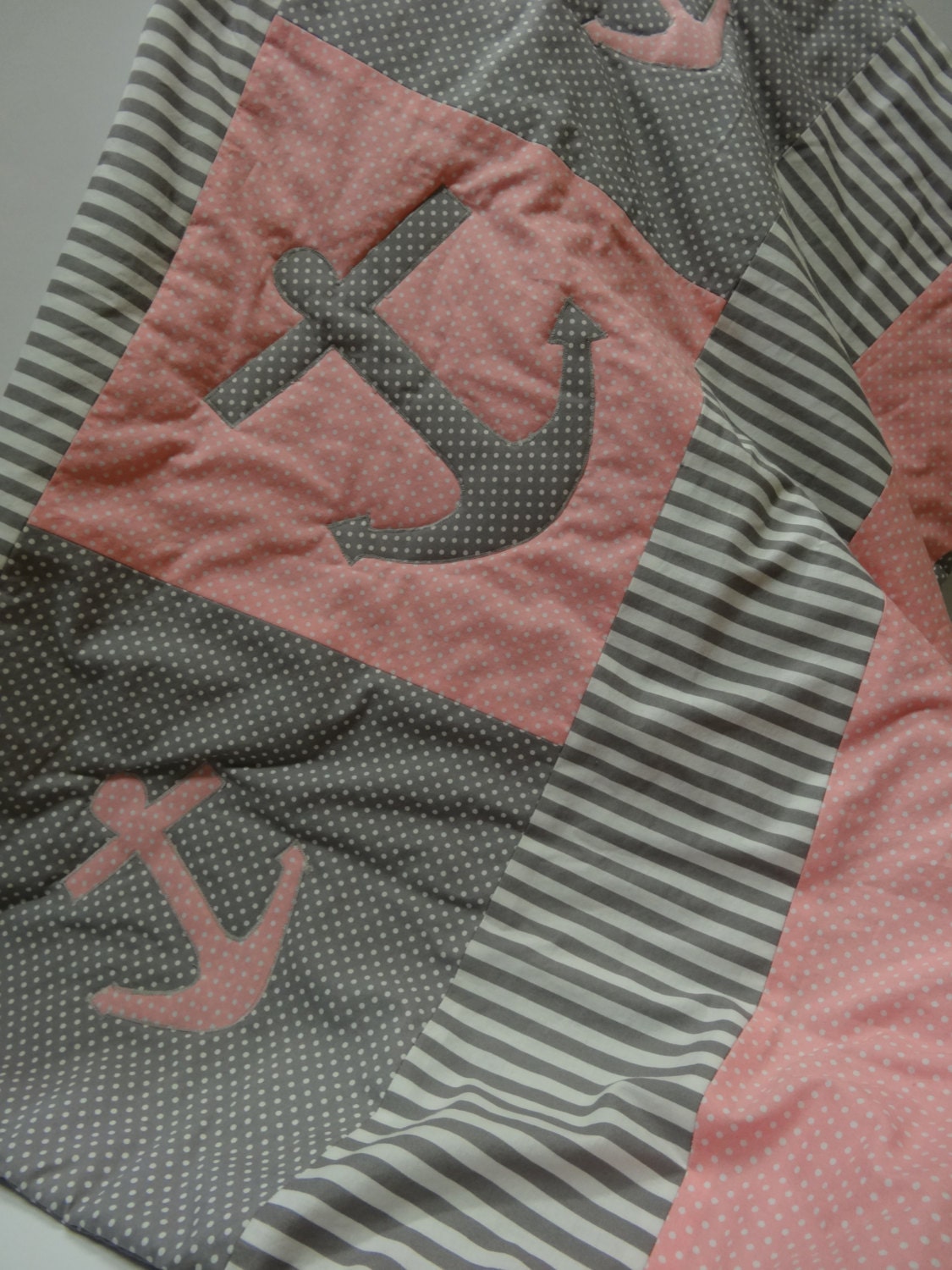 Anchor quilt Youth bedding Pink Anchor baby quilt nautical