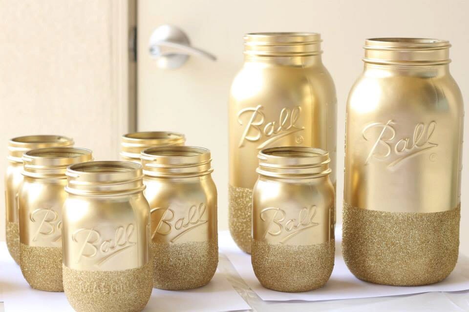 Gold Glitter Mason Jars Set of 3...32oz 16oz by starschalkpaint