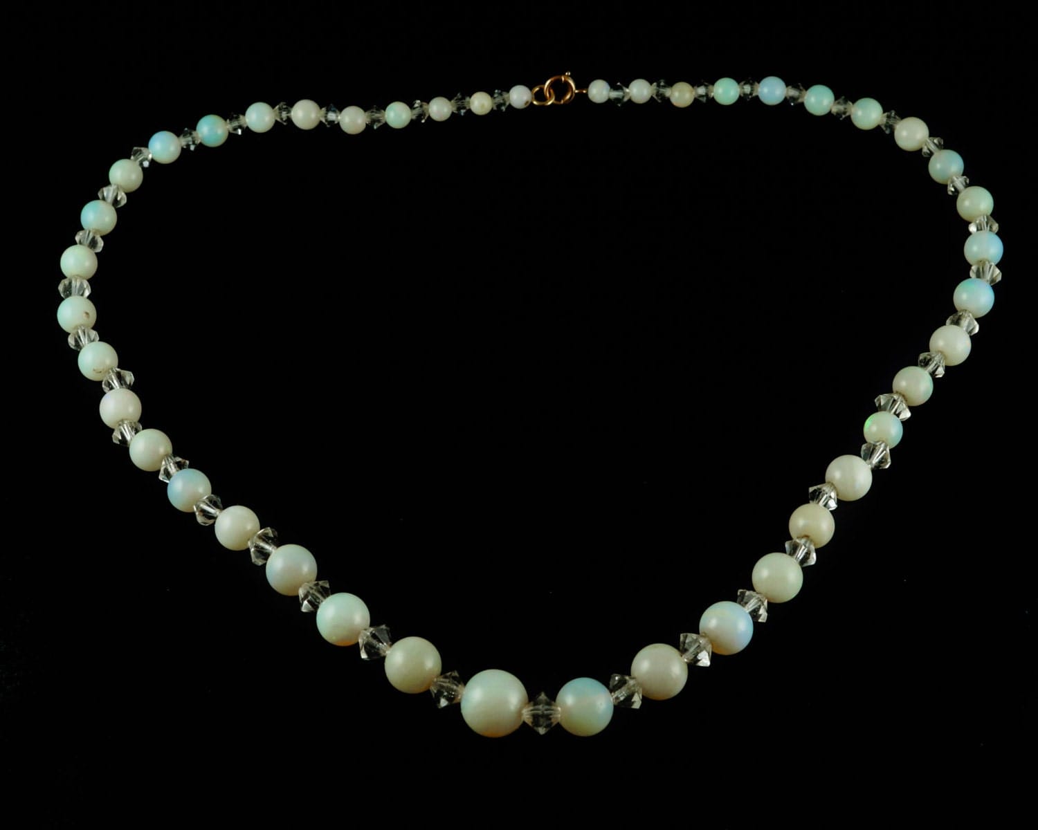 Antique Victorian English Opal Bead Necklace with Rock