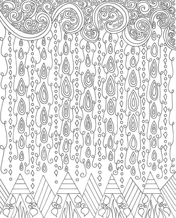 Adult Coloring Page Rain Instant Download Colouring Printable Relaxation Gifts Zendoodle