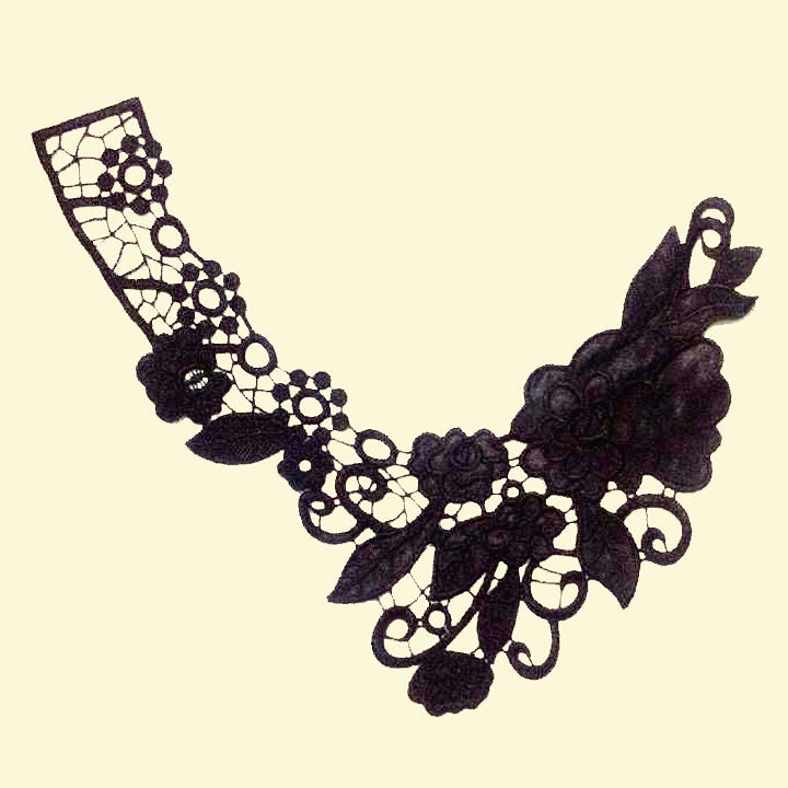 Black Lace Collar Flower Applique Floral Lace Appliques
