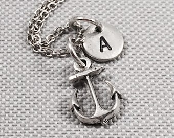 Anchor necklace, anchor charm, anchor jewelry, nautical necklace, nautical jewelry, personalize necklace, initial charm, monogram, ocean