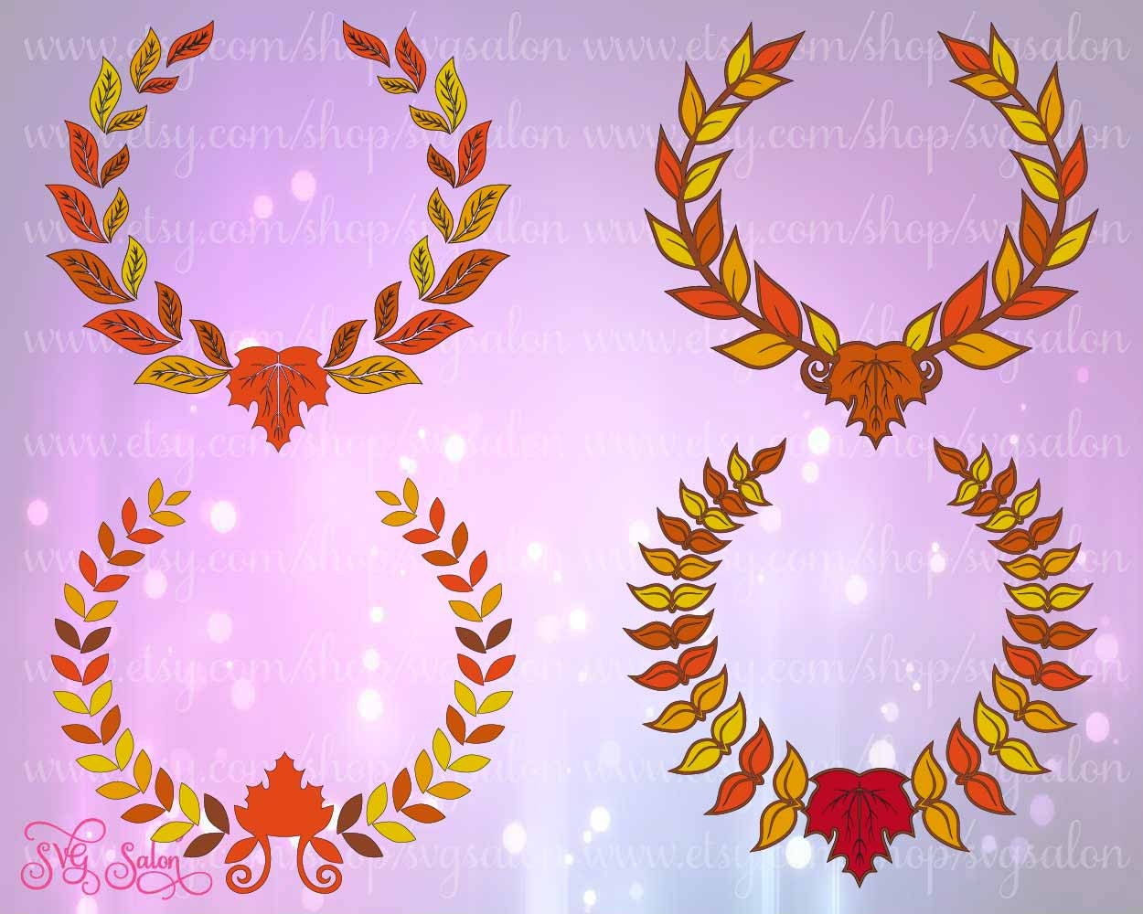 Download Autumn Wreath / Fall Leaves Monogram Frame Cutting by SVGSalon