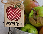 Apple Jar Tag, Apple Basket Tag, Apple Decor Decorations, Primitive Apple Kitchen, Apple Ornament Ornie, Rustic Apple Sign, Hang Tag