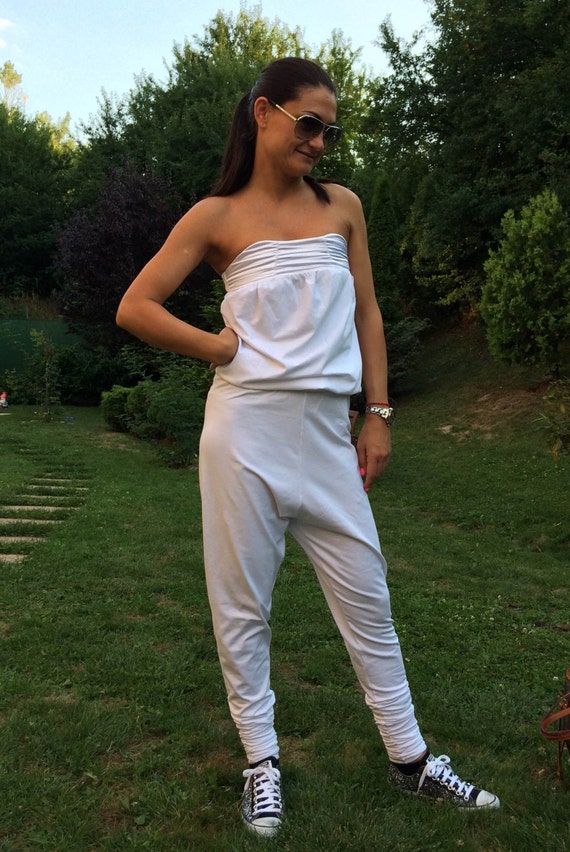 White Cotton Jumpsuit / Plus size Maxi Jumpsuit / by SSDfashion