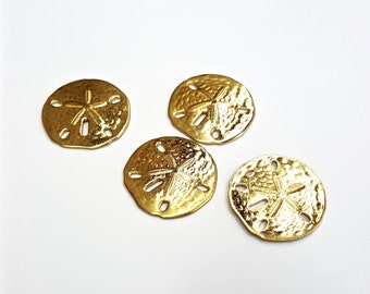 5 Pieces Gold Plated Brass Sand Dollar Findings, Vintage, 22mm