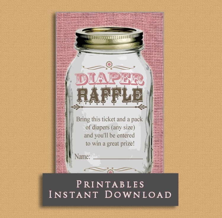 Rustic Mason Jar Diaper Raffle Tickets INSTANT DOWNLOAD