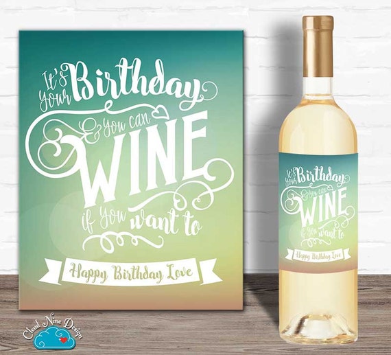 Happy Birthday Wine Label Birthday Gift for Her by Cloud9DesignFL
