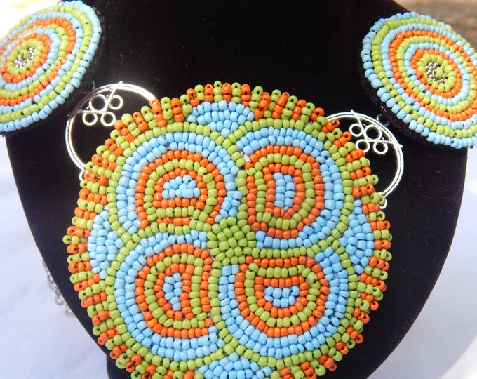 SALE beaded necklace / beaded pendant / long embroidered necklace / beaded jewelry / statement necklace / tribal boho ethnic necklace