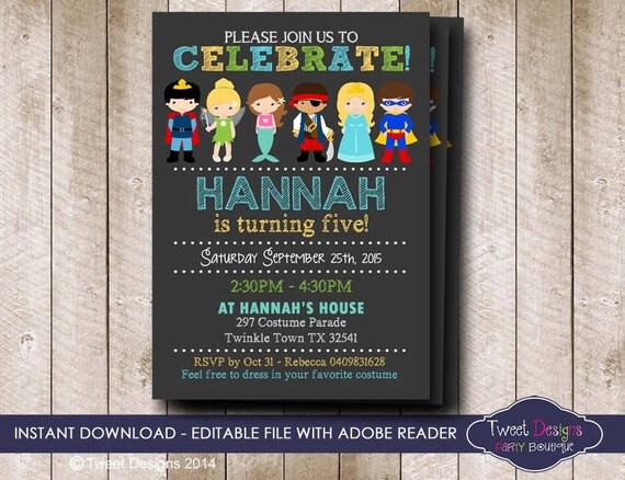 COSTUME PARTY Invitation Instant Download by TweetPartyPrintables