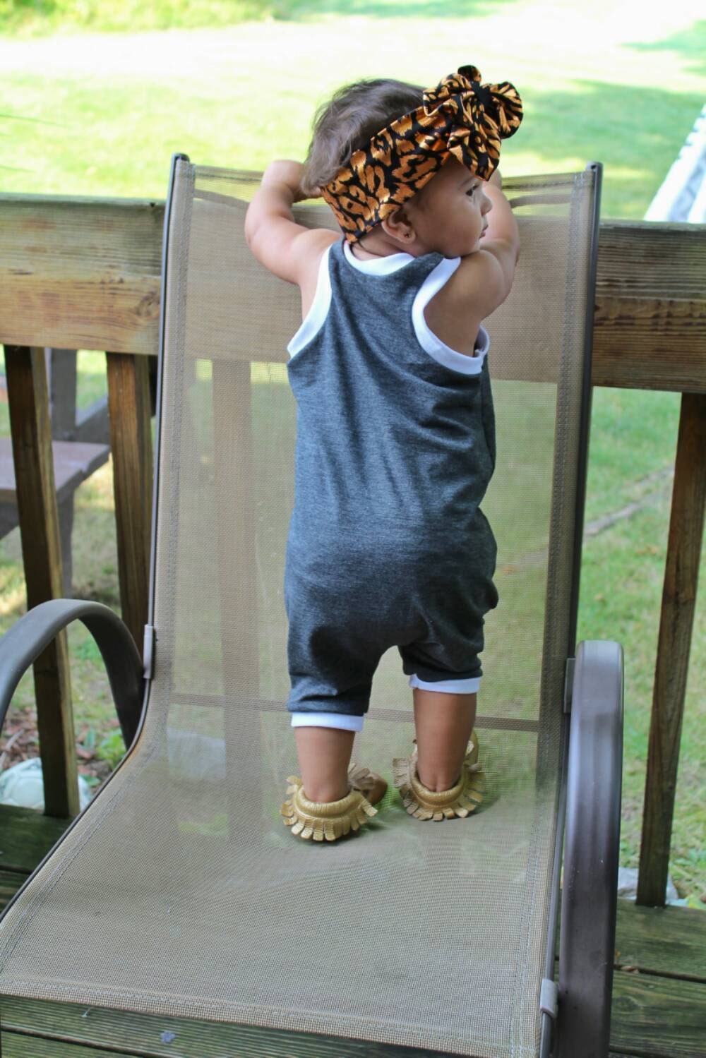 Baby girl grey and white romper baby bodysuit by MadebyJeniffer