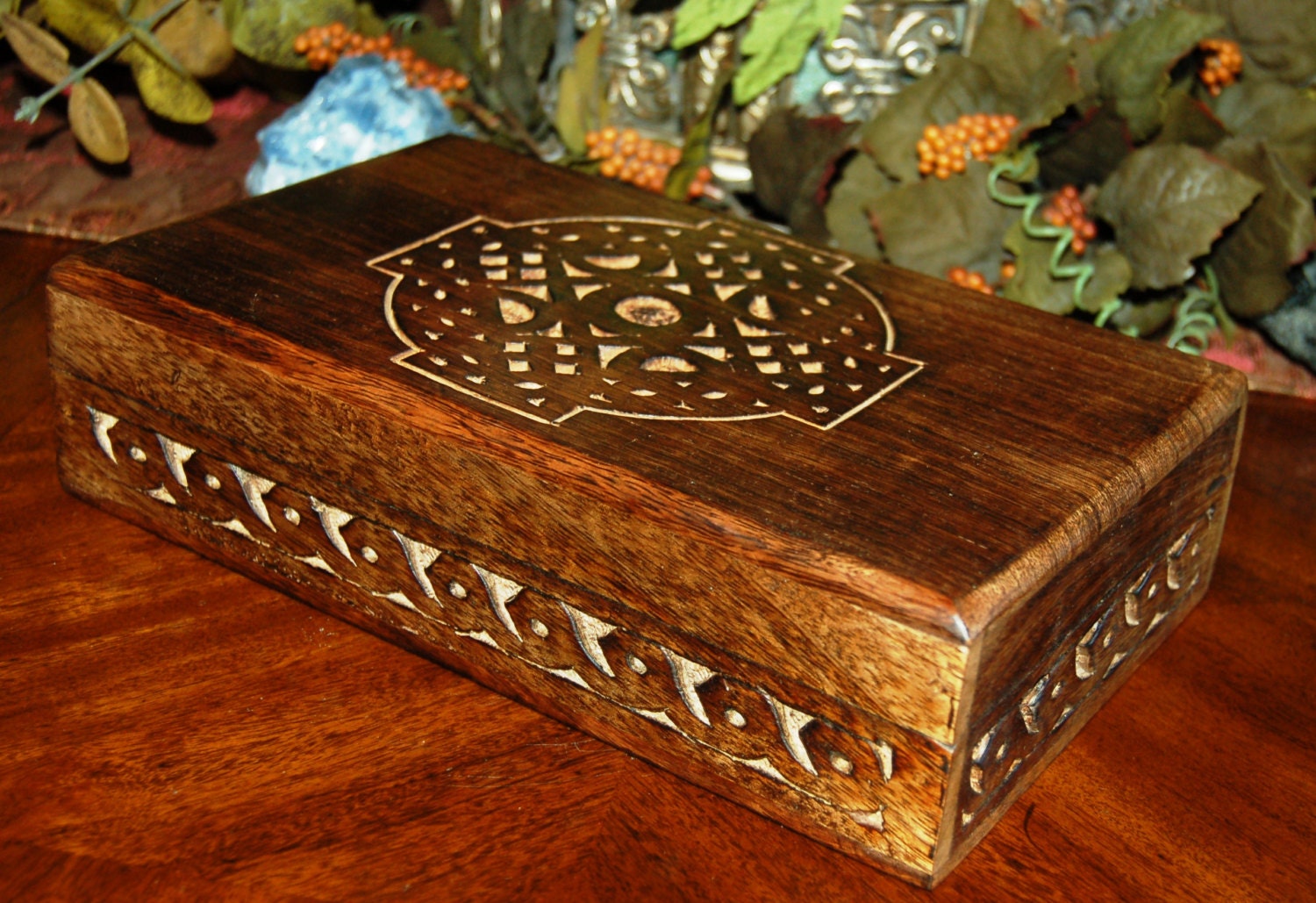CARVED CELTIC CROSS Wooden storage box. Great for altars