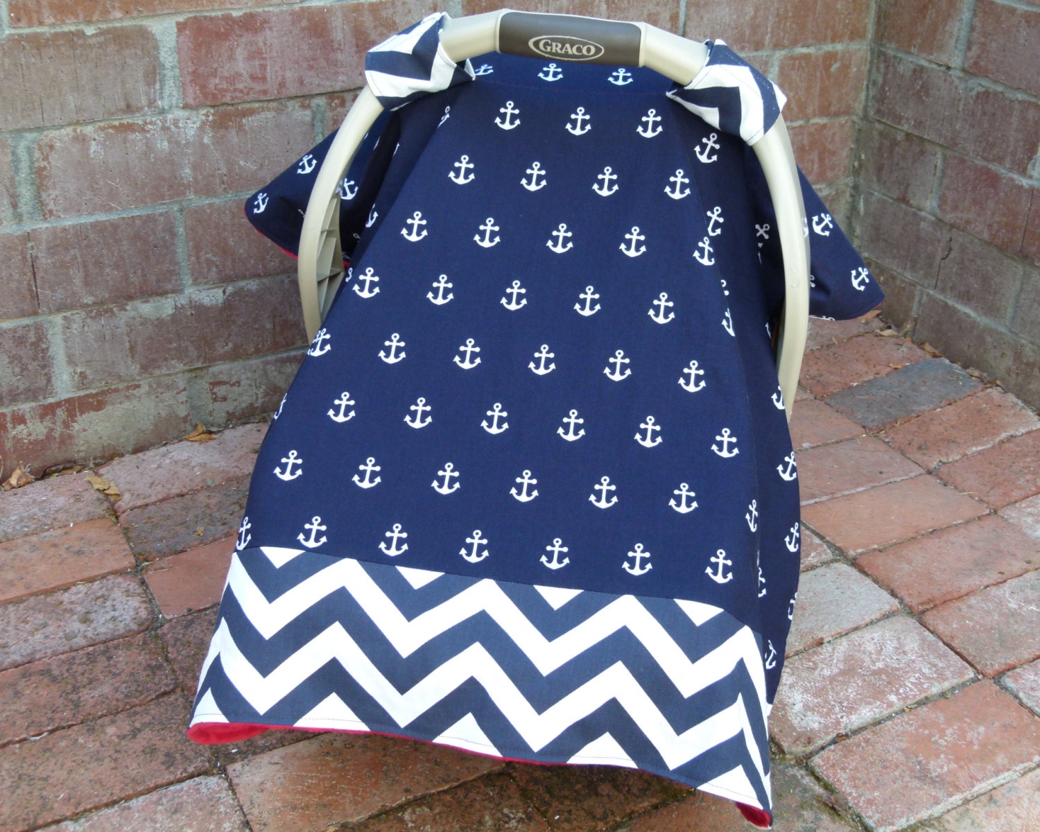 Anchors & Chevron Baby Car Seat Canopy Cover in Navy and