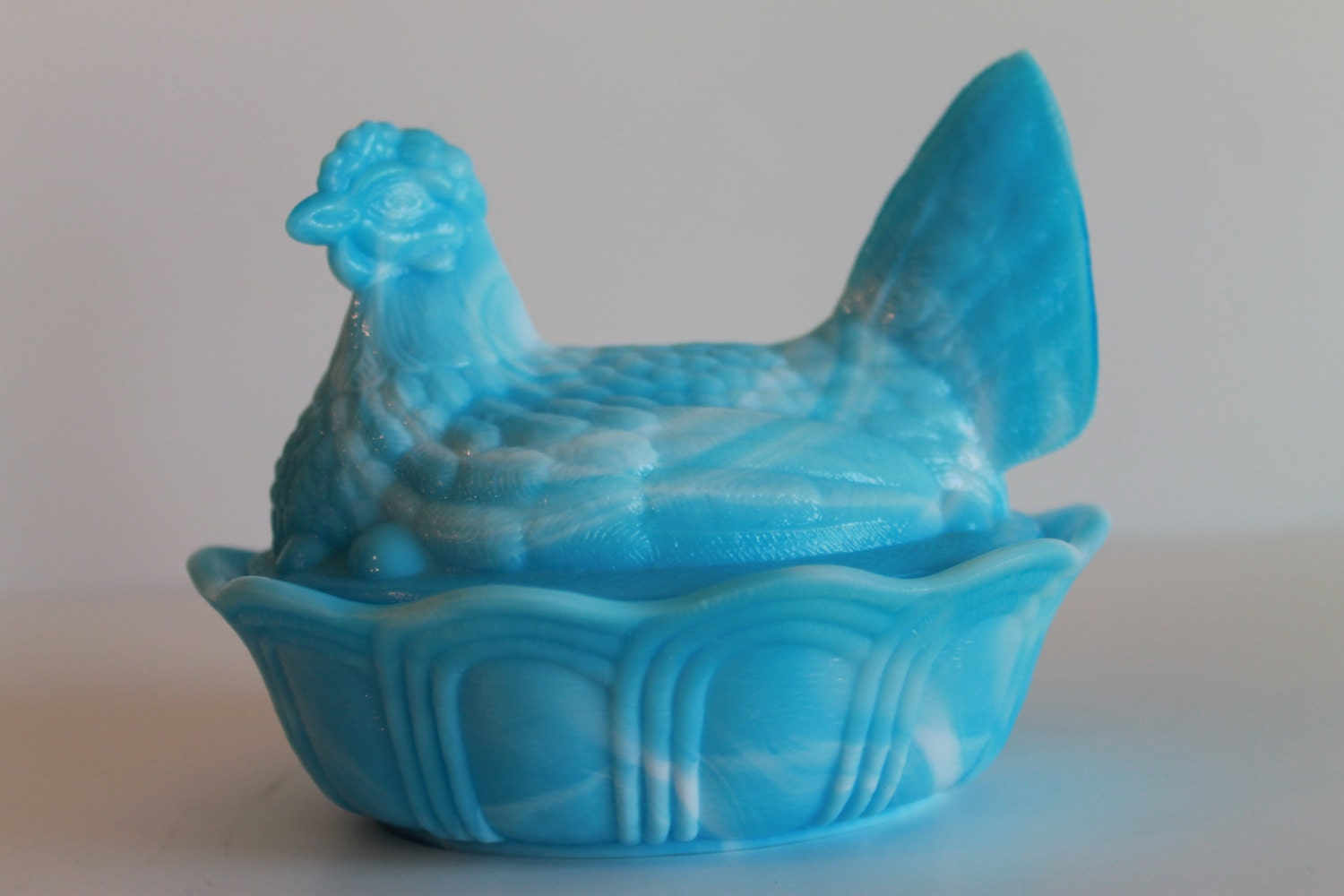 Fenton Light Blue Slag Glass Hen on a Nest Covered Candy