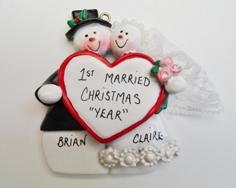 Bride and Groom Personalized Christmas Ornament - 1st Married Christmas Ornament - Personalized Free