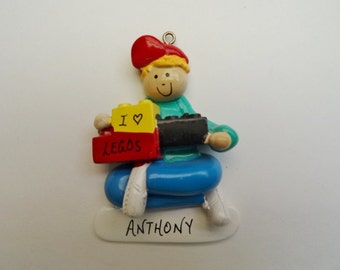 Personalized Christmas Ornament for Boy that likes Lego or Building Blocks - Personalized Free