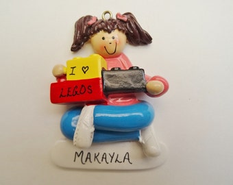 Personalized Christmas Ornament for Girl that Loves Legos or Building Blocks - Personalized Free