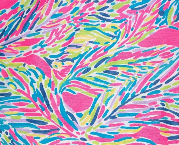 Lilly Pulitzer Pink Multi Palm Reader Cotton by PreppyFabrics