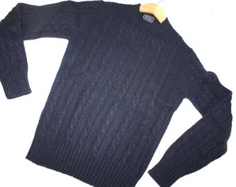 Men's Wool Sweater Vintage GANT The RUGGER Blue cable knit Size Small Made in Hong Kong