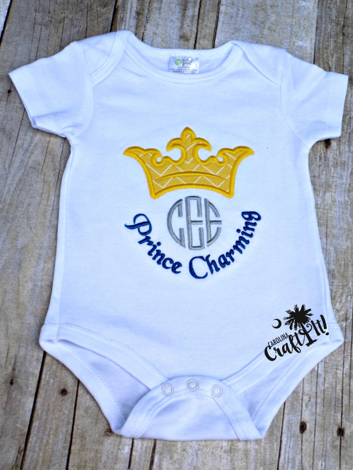 Baby Boy Prince Charming Shirt Crown Monogrammed Baby