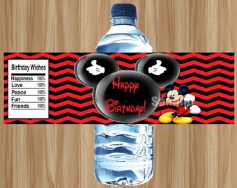 Mickey Mouse Water Bottle Labels, Mickey Mouse Labels, Mickey Mouse Birthday, Instant Download