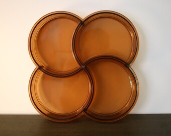 Modern Gunnar Cyren Dansk Designs GC Amber Acrylic Snack Veggie Candy Tray Pinwheel Divided into Four
