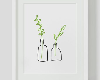 Minimalist Small Plants INSTANT DOWNLOAD Illustration Art, Green Printables, Minimalist, Illustration Artwork, Digital Art