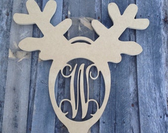 Wooden Monogram letter Reindeer