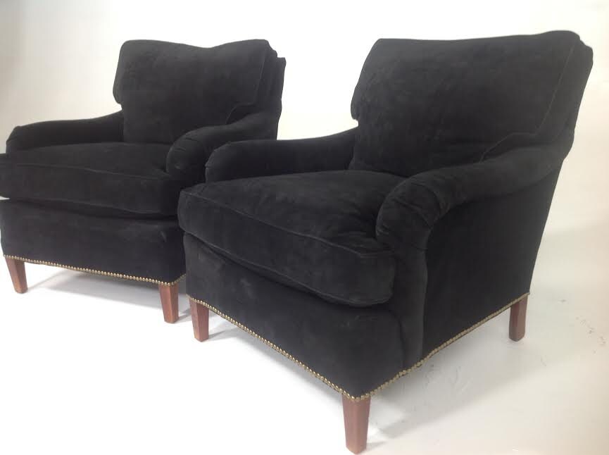 Antique Deco black suede leather club chairs Haute Juice