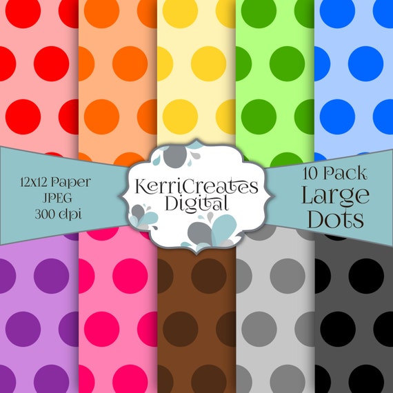 Items similar to Large Polka Dots Scrapbook Paper. Rainbow, Digital