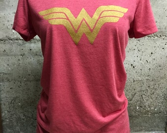 Red Triblend With Gold Wonder Woman Tee