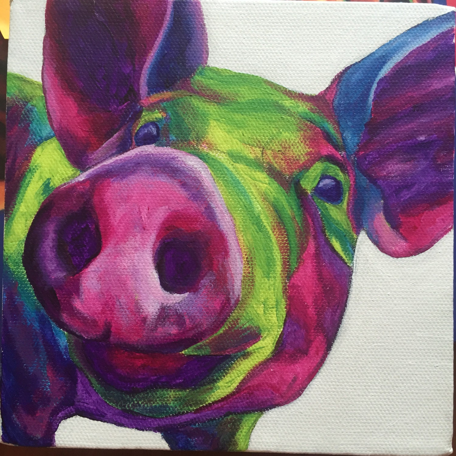 unique wall art by Abstract Pig Pig GintziBee Small Wall Painting Square Art 6x6