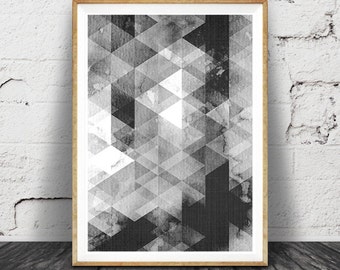 Black and White Wall Art, Geometric Scandinavian Print, Abstract Printable Poster, Black White Geometric, Scandinavian Decor, Modern Scandi