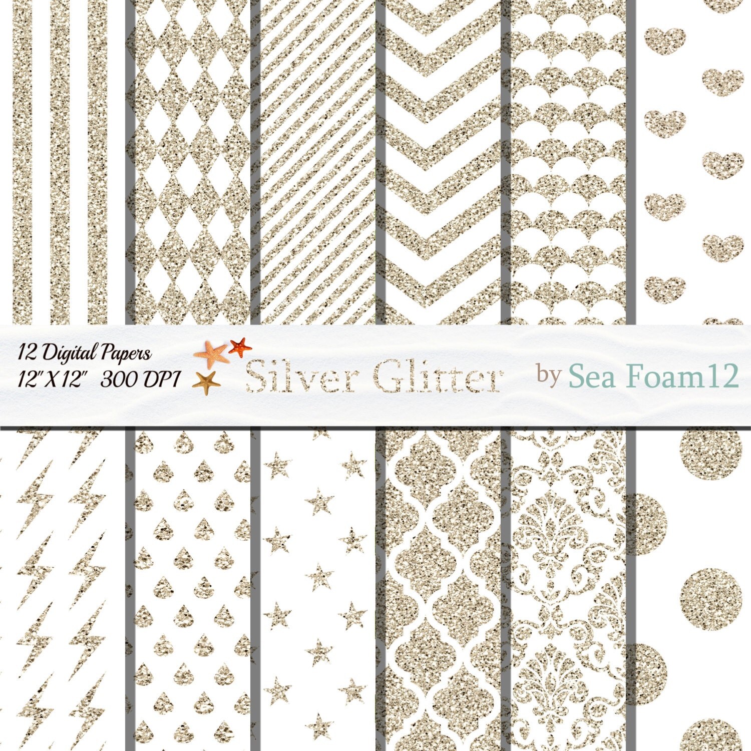 Download Silver Glitter Digital Paper Pack Scrapbooking Silver