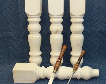 Large Rustic Curvy Hand Turned Table Legs for Farmhouse Distressed or Reclaimed Table - Set of 4 legs