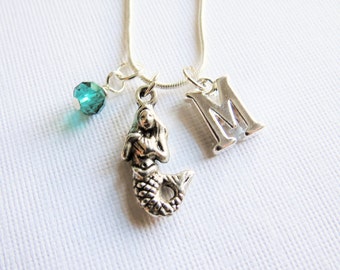 Mermaid Necklace, Mermaid Charm Necklace, Mermaid Pendant Necklace, Initial, Personalized, Mermaid Birthday Gift, Ariel, The Little Mermaid