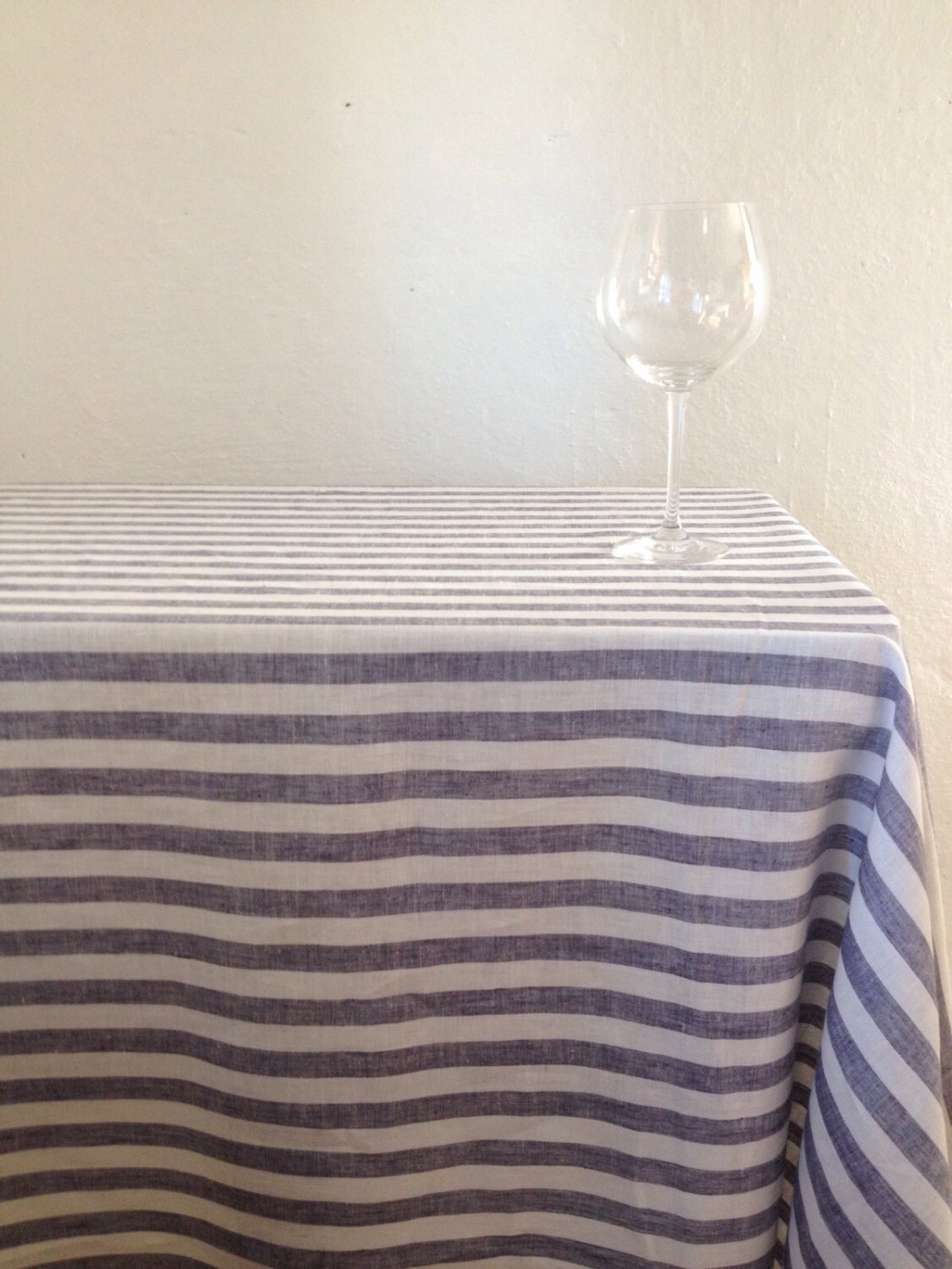 Linen tablecloth striped tablecloth blue and white by