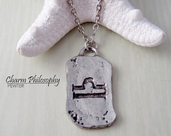 Libra Necklace - Reversible Pewter Libra Symbol Pendant - Horoscope Dog Tag Necklace - Astrological Sign - Zodiac Sign Jewelry