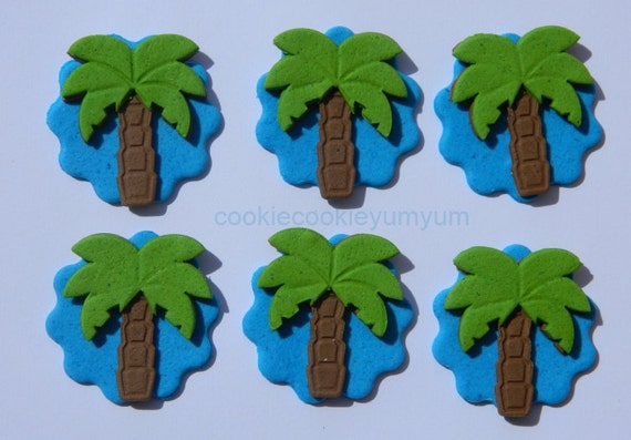 12 Edible TROPICAL PALM TREE Disc Cake Decorations Cupcake
