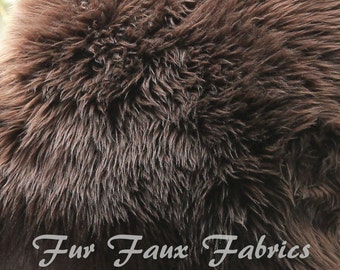 Chocolate Brown Luxury Shaggy Fur Faux Fabric By The Yard Remnants Long Pile Shaggy Solid Upholstery Supplies Crafts Plush