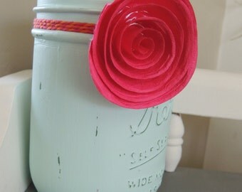Mint Blue Painted & Distressed Pint Size Mason Jar