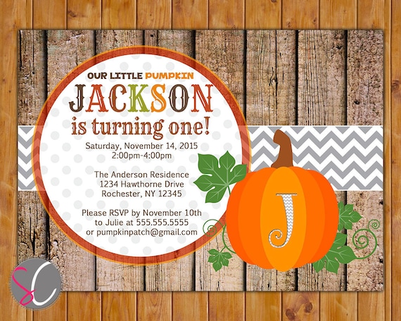 Our Little Pumpkin Turning One Birthday Party Invite Fall