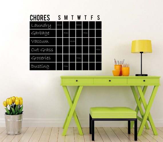 Chore Chart Chalkboard Wall Decal - Design One - 28" tall x 36" wide